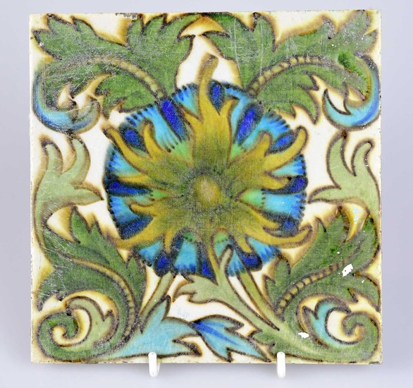 ATTRIBUTED TO MAW & CO; an Art Pottery tile painted...