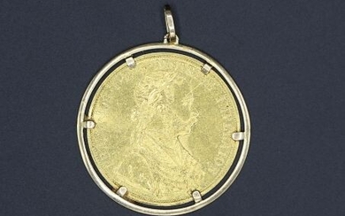 AUTRICHE, François-Joseph (1848-1916). 4 ducats or. 1915, pièce montée en pendentif. Poids brut : 17.9 g