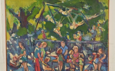 Aaron Berkman "Playground 1977" Oil Painting