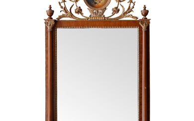 Adam-style mirror with frame in carved, gilt and painted wood, mid 20th Century.