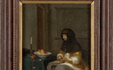 After Gerard ter Borch, Dutch 1617-1681- Woman Peeling an Apple;...