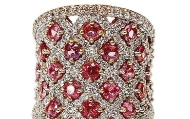 Amayani 3.50ctw Padparadscha Sapphire 2ctw Fine Diamond 18k Gold Ultra Wide Band Designer Ring