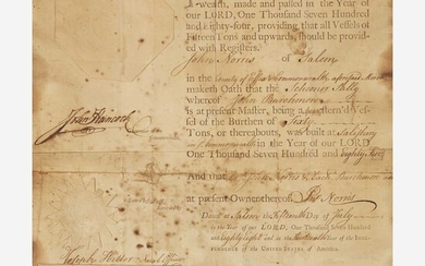 [Americana] Hancock, John Signed Ship's Register
