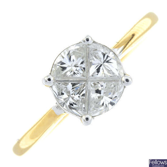 An 18ct gold brilliant-cut diamond triangular-shape cluster ring.