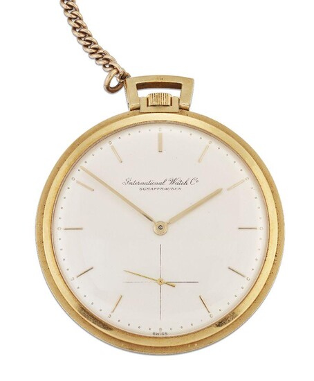 An 18ct gold dress pocket watch by International Watch Co., the circular dial with baton hour markers, outer dot minute markers and subsidiary seconds, dial signed International Watch Co. Schaffhausen, to stepped case, the jewelled lever movement...
