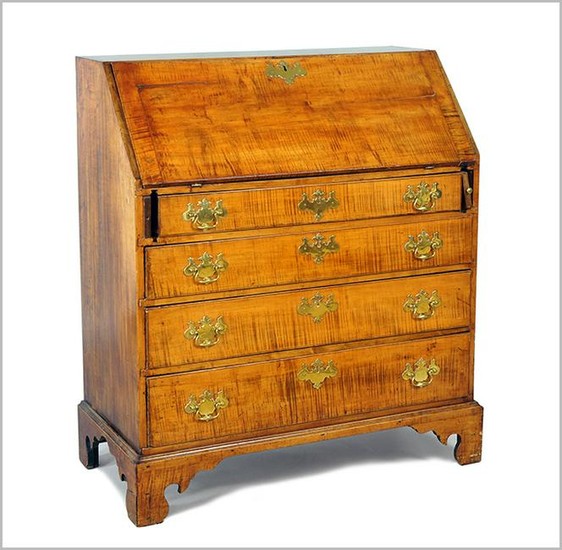 An 18th Century American Chippendale Tiger Maple Desk.