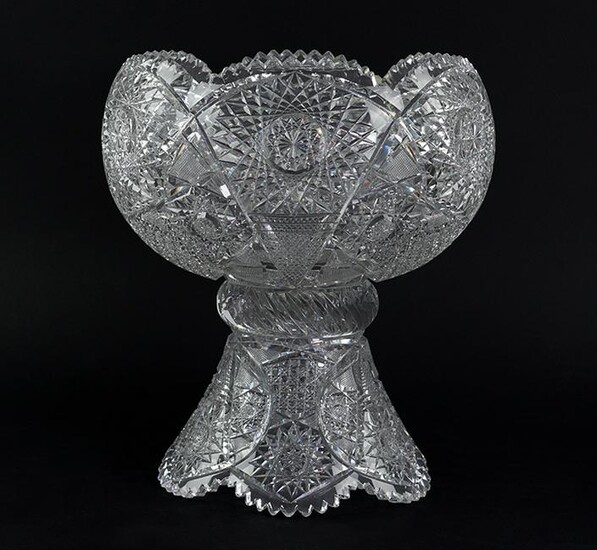An American Brilliant Cut Glass Punch Bowl on Pedestal