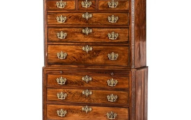 An English Chinese Chippendale Mahogany Chest on Chest