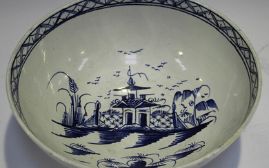 An English blue and white pearlware bowl, Leeds or Liverpool, late 18th/early 19th century, the ribb