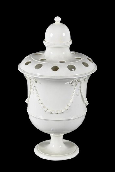 An English creamware pedestal pot pourri urn