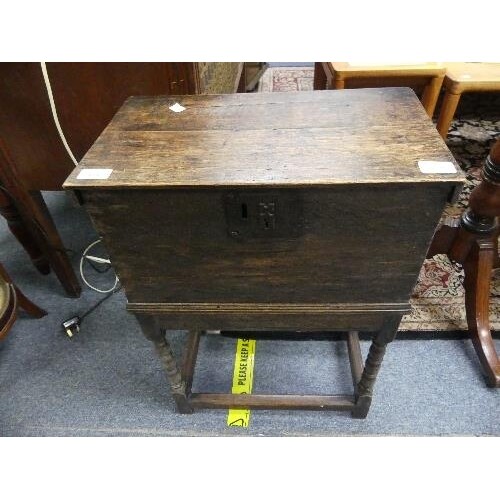 An antique oak Box on Stand, the rectangular box with hinged...