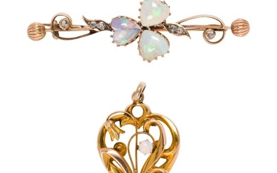 An antique opal and gold brooch and pendant