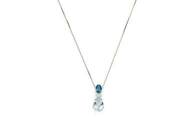 An aquamarine, diamond and blue topaz pendant
