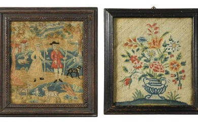 An embroidered panel, late 17th/early 18th century