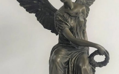 Angel Sitting on Celestial Throne Bronze Sculpture Signed by Moreau