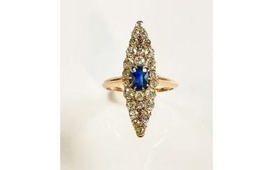 Antique 14K Gold, Diamond Sapphire Ring