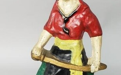 Antique Cast Iron Figural "Anne Bonny" Female Pirate Doorstop, circa 1920