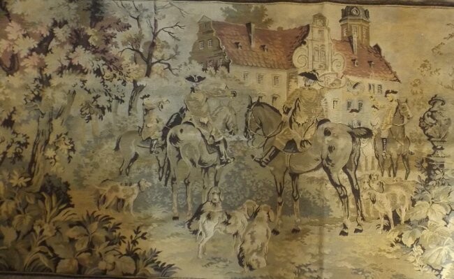 Antique European Gobelin Woven Tapestry, Rococo Castle