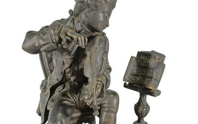 Antique French young violinist bronze statue, circa