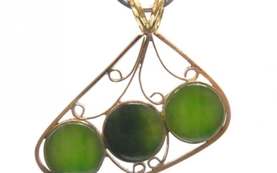 Antique Green Jade 9k Rose Gold 3 Stone Artisan Pendant