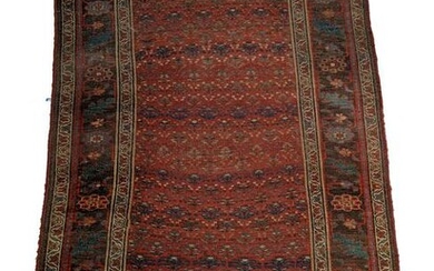 Antique Hand-Knotted Caucasian Wool Rug. Red main field
