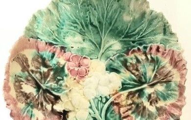 Antique MAJOLICA Porcelain Floral & Leaf Platter