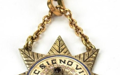 Antique Masonic 10kt Gold & Enamel Star Pendant