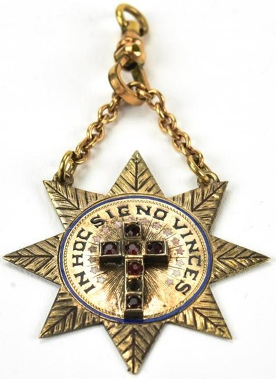 Antique Masonic 10kt Gold & Enamel Star Pendant