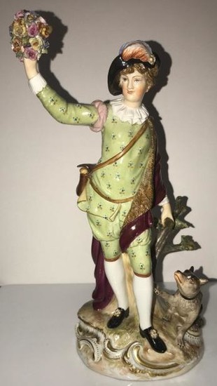 Antique Meissen Figural Boy & Shepherd Statue