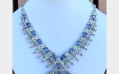 Antique Sapphire & Diamond Necklace and Earring Set