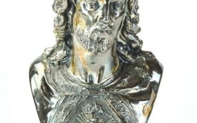 Antique Silver Plate Sacred Heart Statue Of Jesus