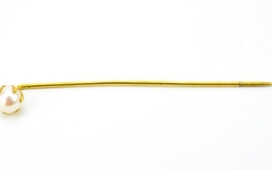 Antique Yellow Gold Prong Set Pearl Stick Pin