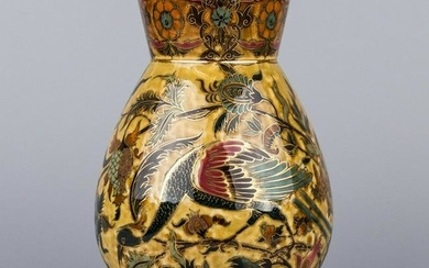 Antique Zsolnay Large Ceramic Vase with Peacocks from