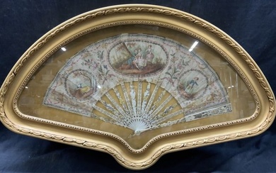 Antq Victorian Hand Painted Framed Lace Fan