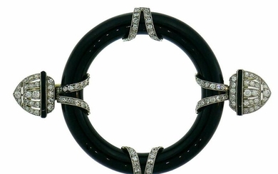 Art Deco Diamond Black Onyx Platinum PIN BROOCH CLIP