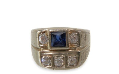 Art Deco White Gold, Sapphire & Diamond Ring