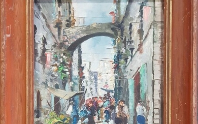 Artist Unknown " Italian Street Scene" oil, 48 x 44cm, signed under frame