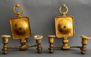 Arts and Crafts Style Brass Two-Light Sconces