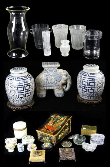 Assorted Porcelain Jars, Boxes, Hurricane Shades, Vases