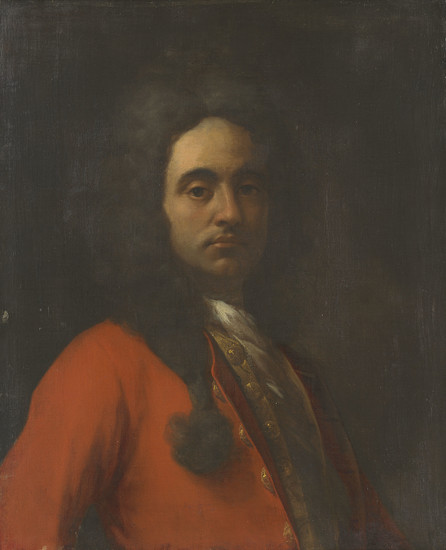 Attributed to Francesco Solimena (Canale di Serino 1657-1747 Barra), Portrait of a gentleman, half-length, in a red coat