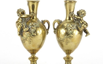 Auguste Moreau, pair of 19th century bronze vases, each