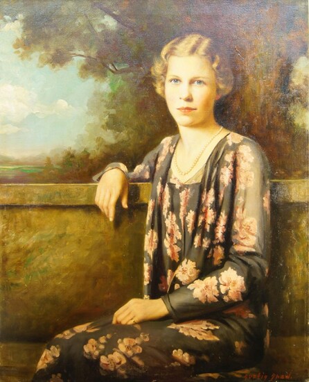 Austin Shaw, Canadian, early 20th century- Portrait of a lady; oil on canvas, signed lower right, inscribed 'September 1930 - age 18 years' to the reverse of the canvas, 86.5 x 69 cm (unframed)