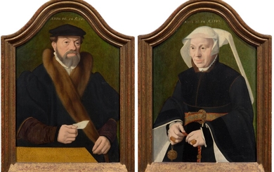 BARTHOLOMÄUS BRUYN le Jeune(vers 1530 Cologne vers 1610)Portraits d'un patricien de Cologne et de son...