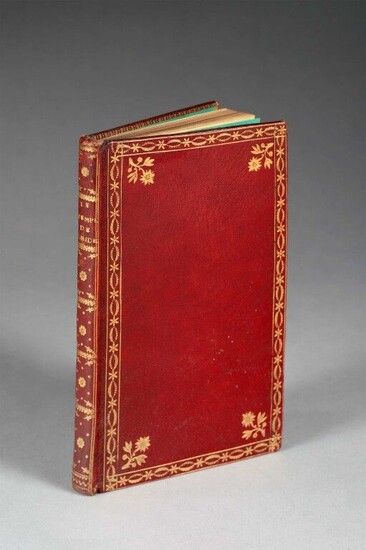 BOISGELIN DE CUCÉ (Jean Raymond de). The Temple of Gnidus. S.l., s.n., [1782]. In-8, 83 p., contemporary red morocco, smooth spine decorated with small irons, gilt title, roulette and fillets bordering the boards, with angular fleurons, all gilt...