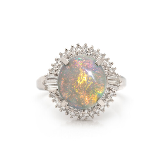 BOULDER OPAL AND DIAMOND RING