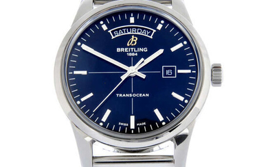 BREITLING - a stainless steel Transocean Day & Date bracelet watch, 43mm.