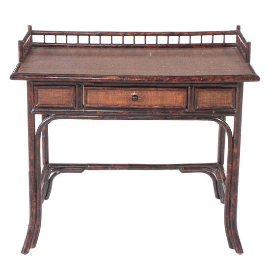 Bauer "Rangoon" Tortoiseshell-Stained Rattan and Raffia-Lined Writing Table