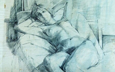 Ben Sunlight, British 1935-2002- Reclining nude, 1960; graphite on paper, signed and dated lower left, 50.5 x 40.5 cm: together with seven further drawings and watercolours by the same artist, some signed and dated (unframed) (8) (ARR)