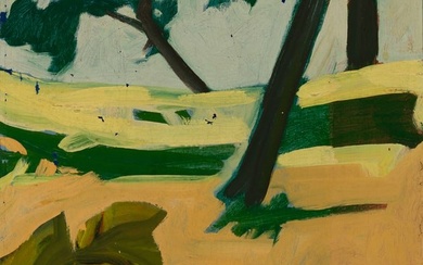 Bernard Langlais (Am. 1921-1977), "Landscape with Fruit" 1953, Oil on linen, framed