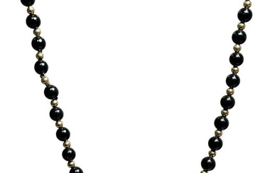 Black Onyx and Gold Beaded Single Strand Necklace